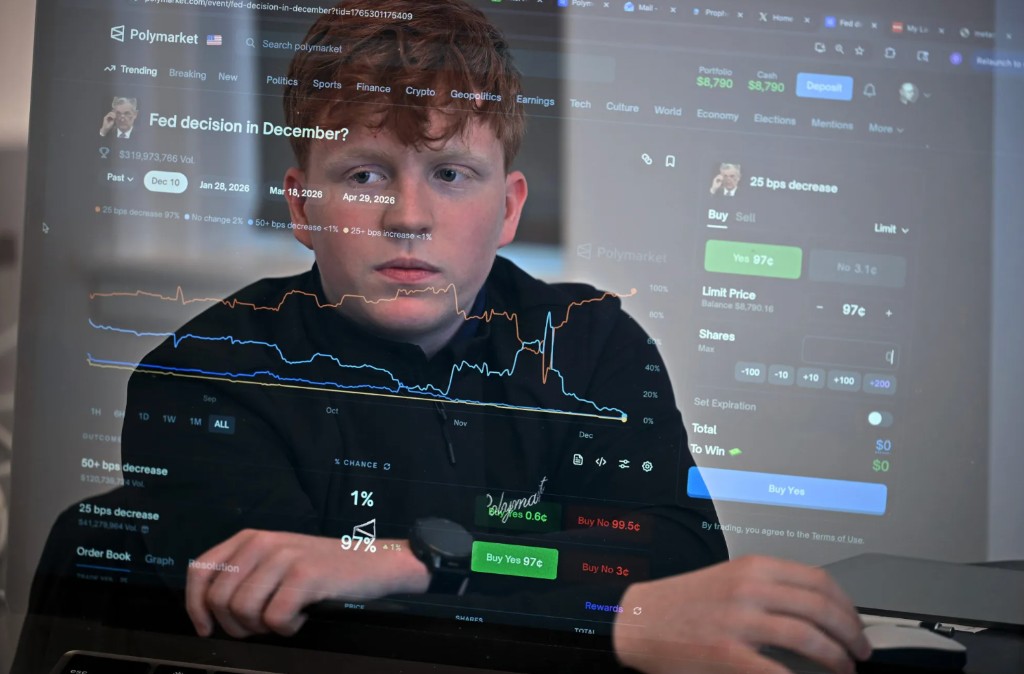 Oliver Wilson reflected over a Polymarket prediction market screen